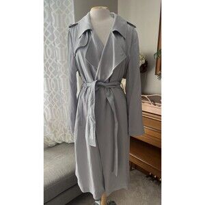 BADGLEY MISCHKA Light Gray Angelina Trench Coat, Pockets, Lyocell, Women’s XL
